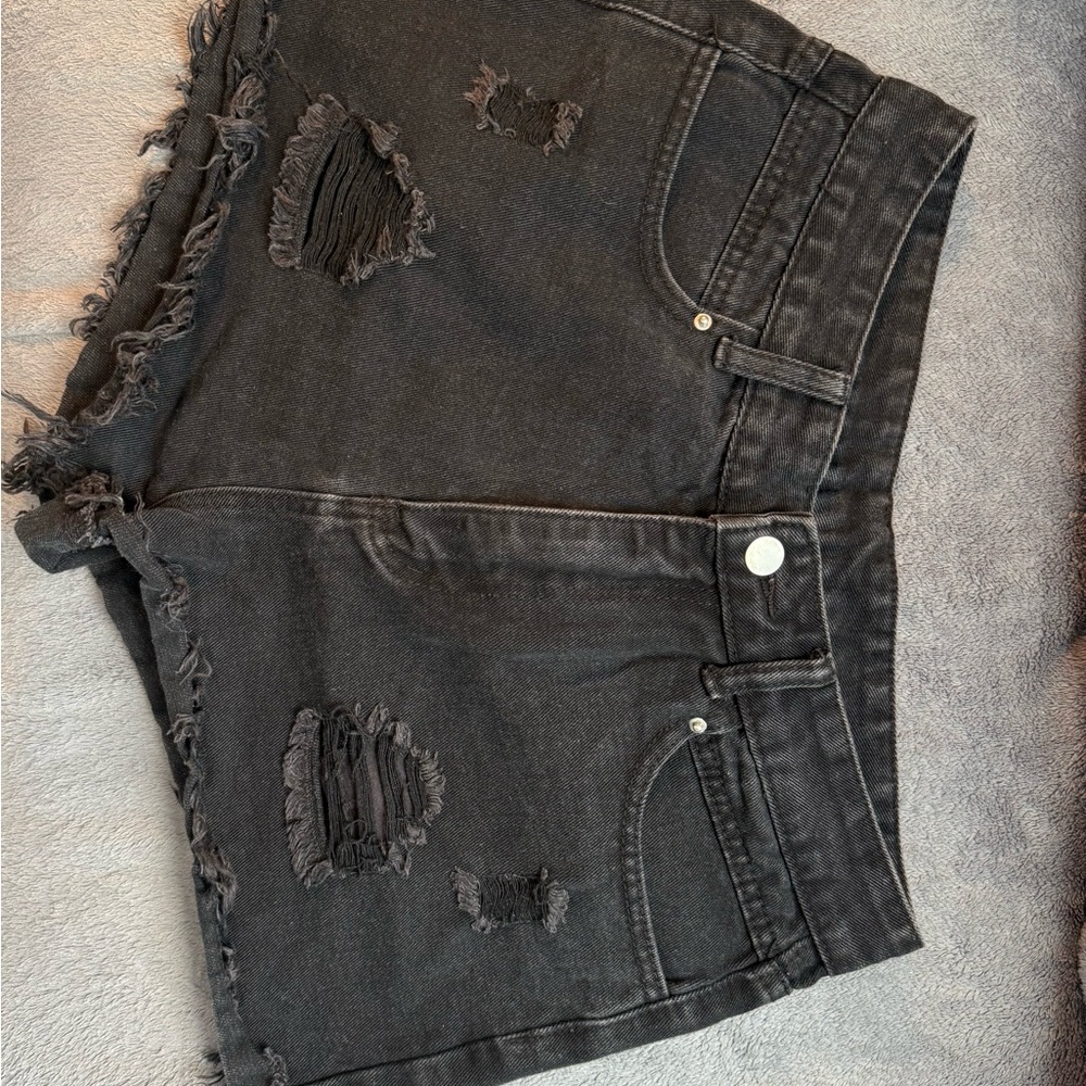 SHEIN Black Distressed Jean Shorts